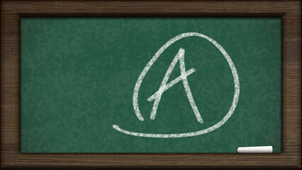 Getting a great grade with A mark on chalkboard