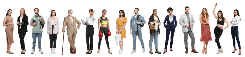 Different people on white background. Full-length portraits © New Africa