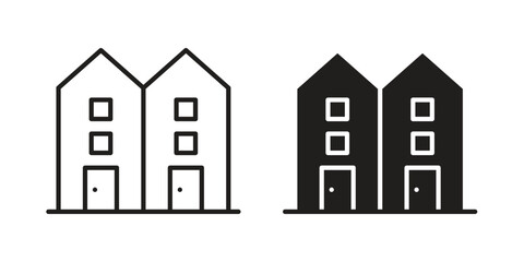 Terraced Houses icon. Stroke and Glyph pictogram. Vector illustration on white background