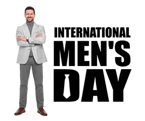 International Men's Day card with necktie illustration. Happy man on white background