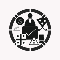 Business and finance icons representing investment and growth isolated on white background