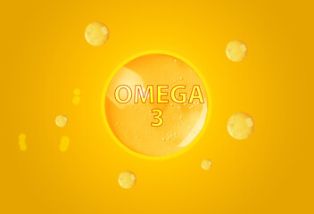 Drops of Omega-3 on yellow gradient background