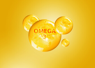 Drops of Omega-3 on yellow gradient background