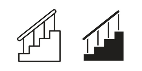 Stairs icon. Stroke and Glyph pictogram. Vector illustration on white background