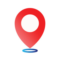 Red gradient location pin icon with white inner circle and blue oval base