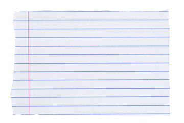 Crumbled lined loose leaf notebook paper ripped rectangle isolated on white