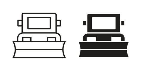 Snowplow icon. Stroke and Glyph pictogram. Vector illustration on white background