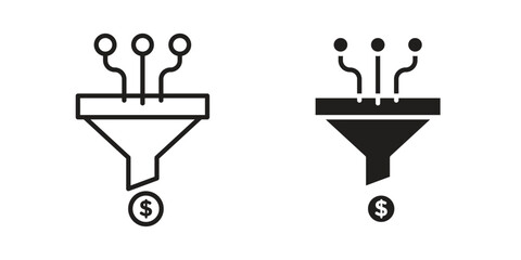 Sales funnel icon. Stroke and Glyph pictogram. Vector illustration on white background