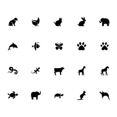 Fototapeta premium Collection of Minimalist Black Animal Silhouettes: Icons for Web, App, and Print Designs.