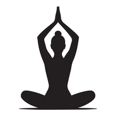 Vector art of a woman in a lotus yoga pose in silhouette, isolated on white background