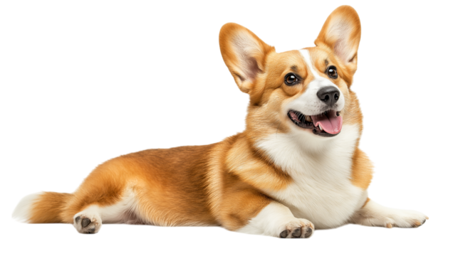 Adorable Pembroke Welsh Corgi Dog Smiling And Lying Down Cutout Image