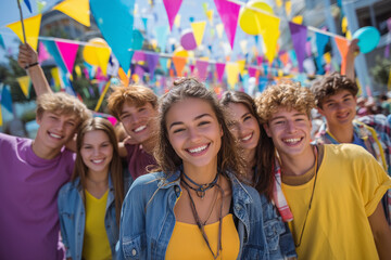 A joyful scene capturing a group of young people celebrating International Youth Day. 