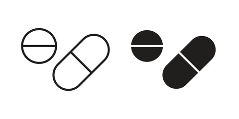Pills icon. Stroke and Glyph pictogram. Vector illustration on white background