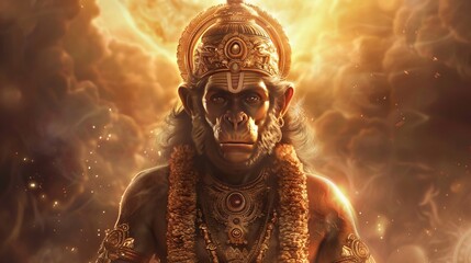 Powerful Hanuman Depiction in Artistic Orange Light Glow