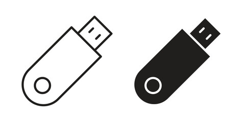 Pendrive icon. Stroke and Glyph pictogram. Vector illustration on white background