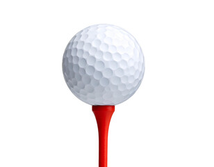 White Golf Ball on Red Tee in Upright Position, Transparent PNG with No Overlay.