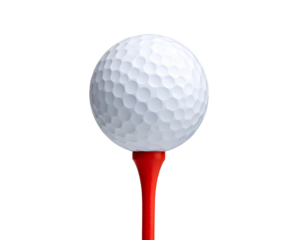 White Golf Ball on Red Tee in Upright Position, Transparent PNG with No Overlay.