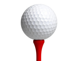 White Golf Ball on Red Tee in Upright Position, Transparent PNG with No Overlay.