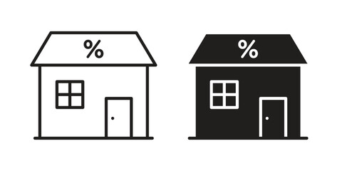 Mortgage rate icon. Stroke and Glyph pictogram. Vector illustration on white background