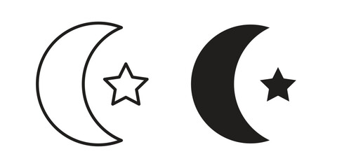 Moon and star icon. Stroke and Glyph pictogram. Vector illustration on white background