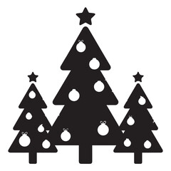 Vector art of three christmas trees with stars and ornaments isolated on white background create a festive holiday scene