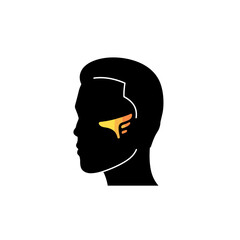 Abstract silhouette of a head with a futuristic ear design  