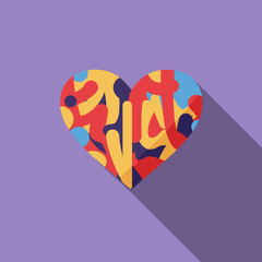 Colorful abstract heart illustration on purple background  