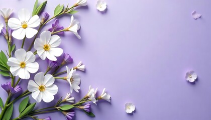 Beautiful floral design featuring white and purple flowers, set against purple background. Romantic spring, summer theme for wedding, birthday card or mother day. botanical created with generative ai