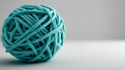 Turquoise yarn ball on smooth surface. AI image