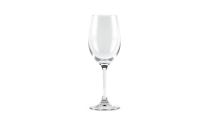 Elegant crystal wine glass with a delicate stem, beautifully lit against a white background.