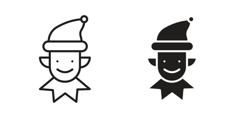 Elf icon. Stroke and Glyph pictogram. Vector illustration on white background