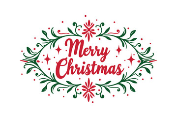 Elegant merry christmas greeting with festive greenery and red accents