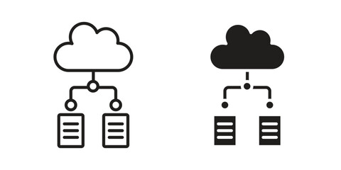 Data center icon. Stroke and Glyph pictogram. Vector illustration on white background