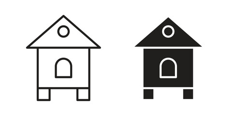 Chicken coop icon. Stroke and Glyph pictogram. Vector illustration on white background