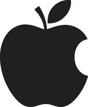 Iconic bitten apple logo in a simple black silhouette