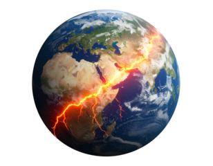 A - Futuristic Metal Planet with Energy Core Exposed Through Central Crack, Side-Angled PNG”.