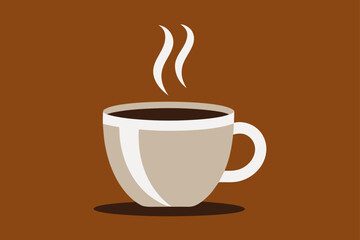 Obraz premium Beige Coffee Cup with Dark Brown Coffee and Steam on Brown Background