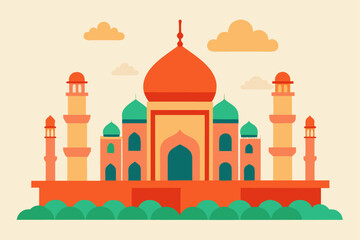 Taj Mahal Vector Art Simple Floral Design Orange Green