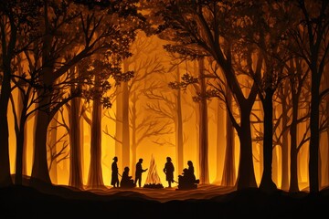 Campfire Gathering in Paper Forest.