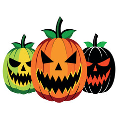 A Digital Drawing Of Three Jack O Lanterns Side By Side