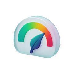 Carbon Emissions Meter Icon for ESG Infographics Vector. Clean 3D semicircular gauge showing carbon score from green to red, ideal for ESG infographics, CSR slides and climate dashboards. Vector SVG.