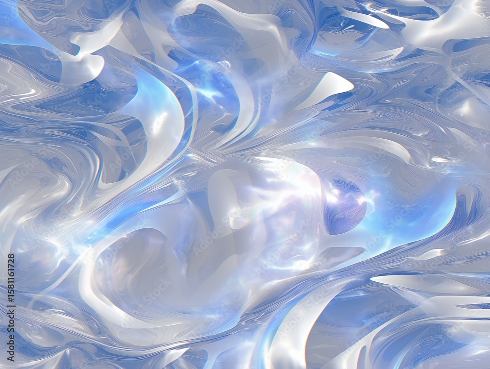 Poster abstract portrayal of water dynamics with smooth textures and vibrant blue hues captured in flowing 