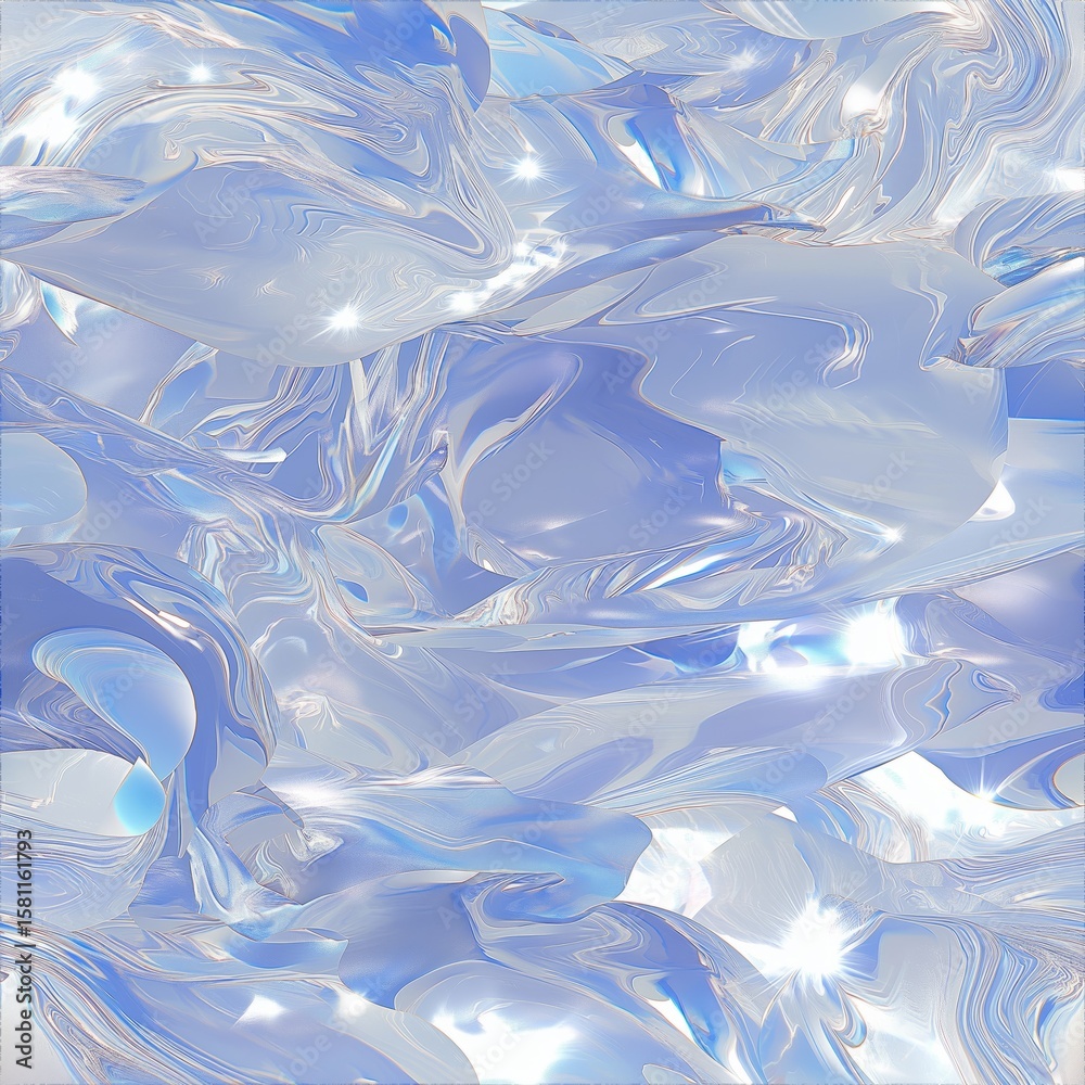 Poster abstract representation of water flowing gently across a soft blue background with shimmering light 