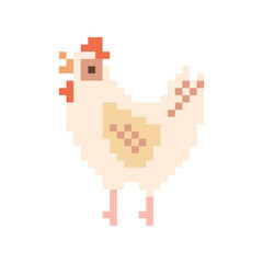 Fototapeta premium Cute Pixel Art Chicken Retro 8-Bit Farm Bird Illustration for Game or Kids Design