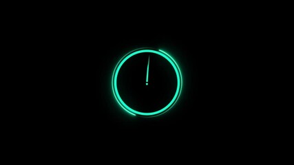 Analog glowing clock animation , 12 hour loop. neon clock , Counting down clock isolated animated . modern circle digital and analog clock neon , black background, 4k video - Powered by Adobe