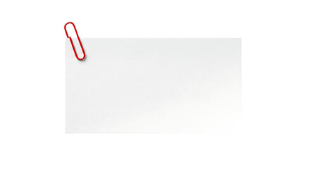 White blank rectangular note paper with a red paperclip on the corner. Isolated on transparent background, png