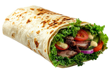 Delicious Beef Wrap with Fresh Vegetables and Creamy Sauce on Flatbread