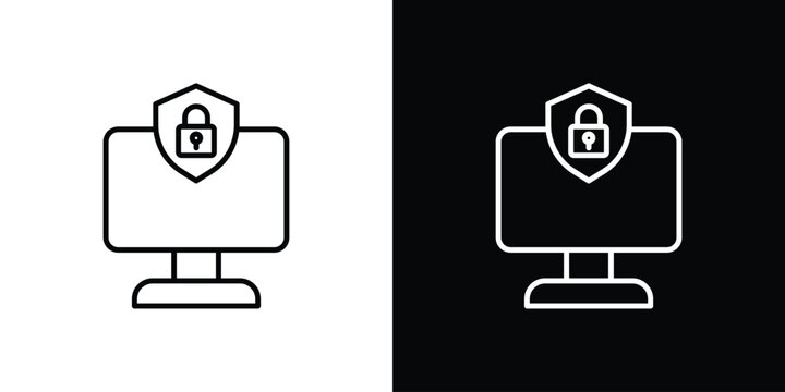 Computer security icon thin line symbol on white background. Editable stroke vector illustration