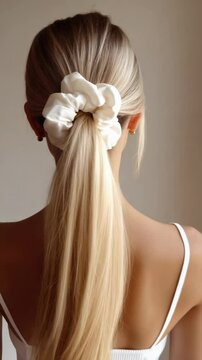 Stylish and elegant hairstyle with a scrunchie for your daily look at home