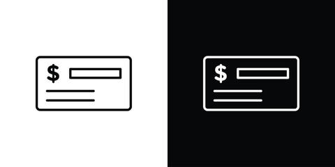 Cheque icon thin line symbol on white background. Editable stroke vector illustration